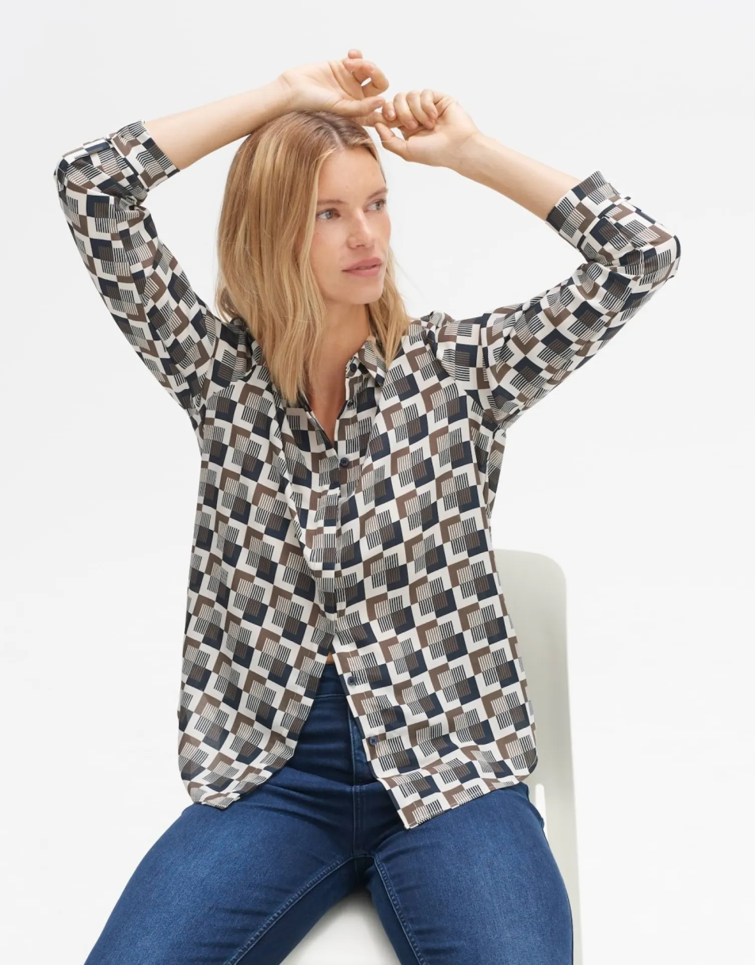 someday Fashion Blouses>Blouse Met Print Falkine Retro Coal Blue