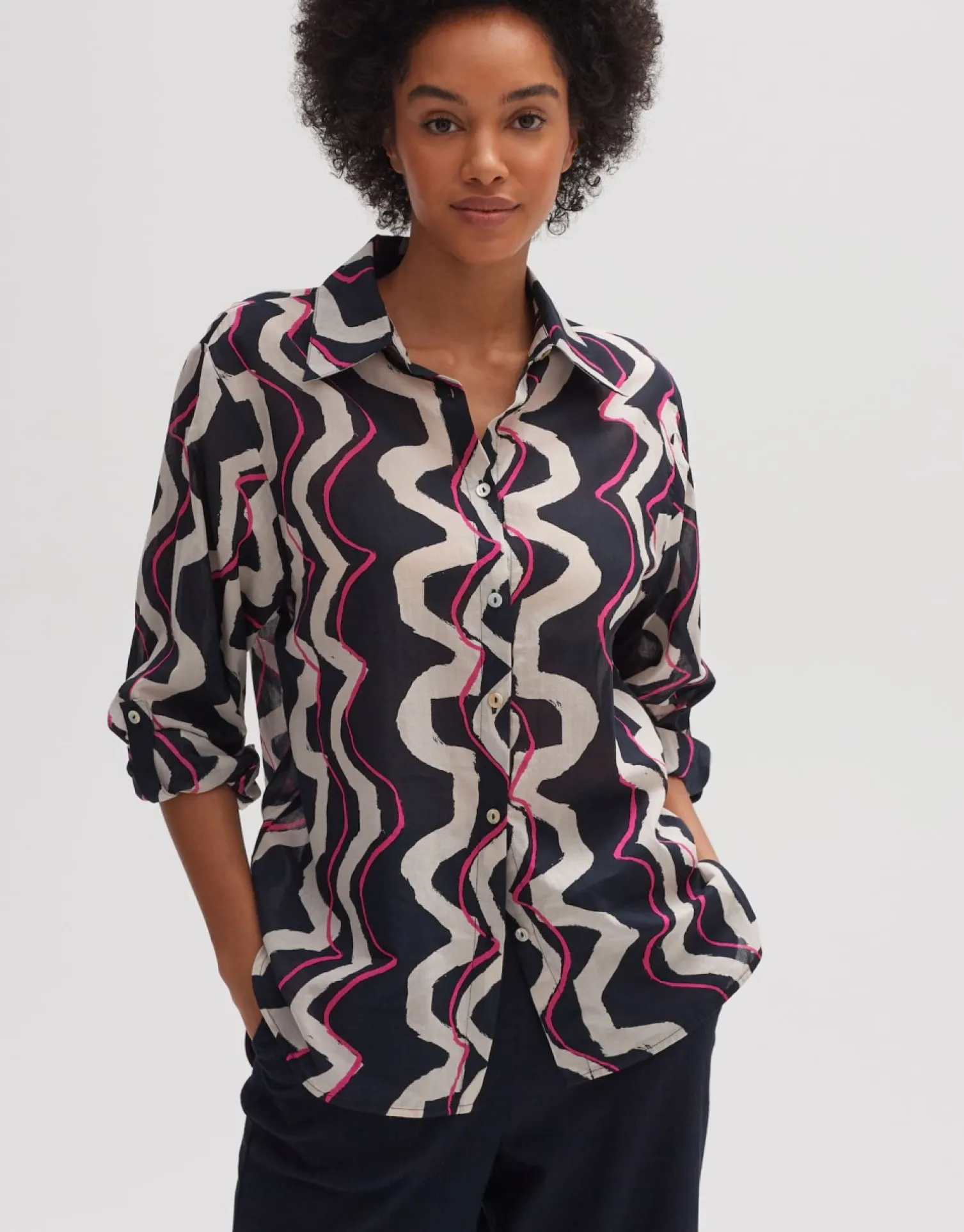 someday Fashion Blouses>Blouse Met Print Fumine Wave Coal Blue