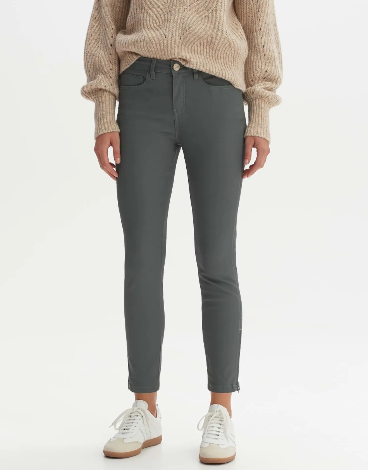 someday Fashion Broeken>Coated Jeans Emily Zip Dark Sage
