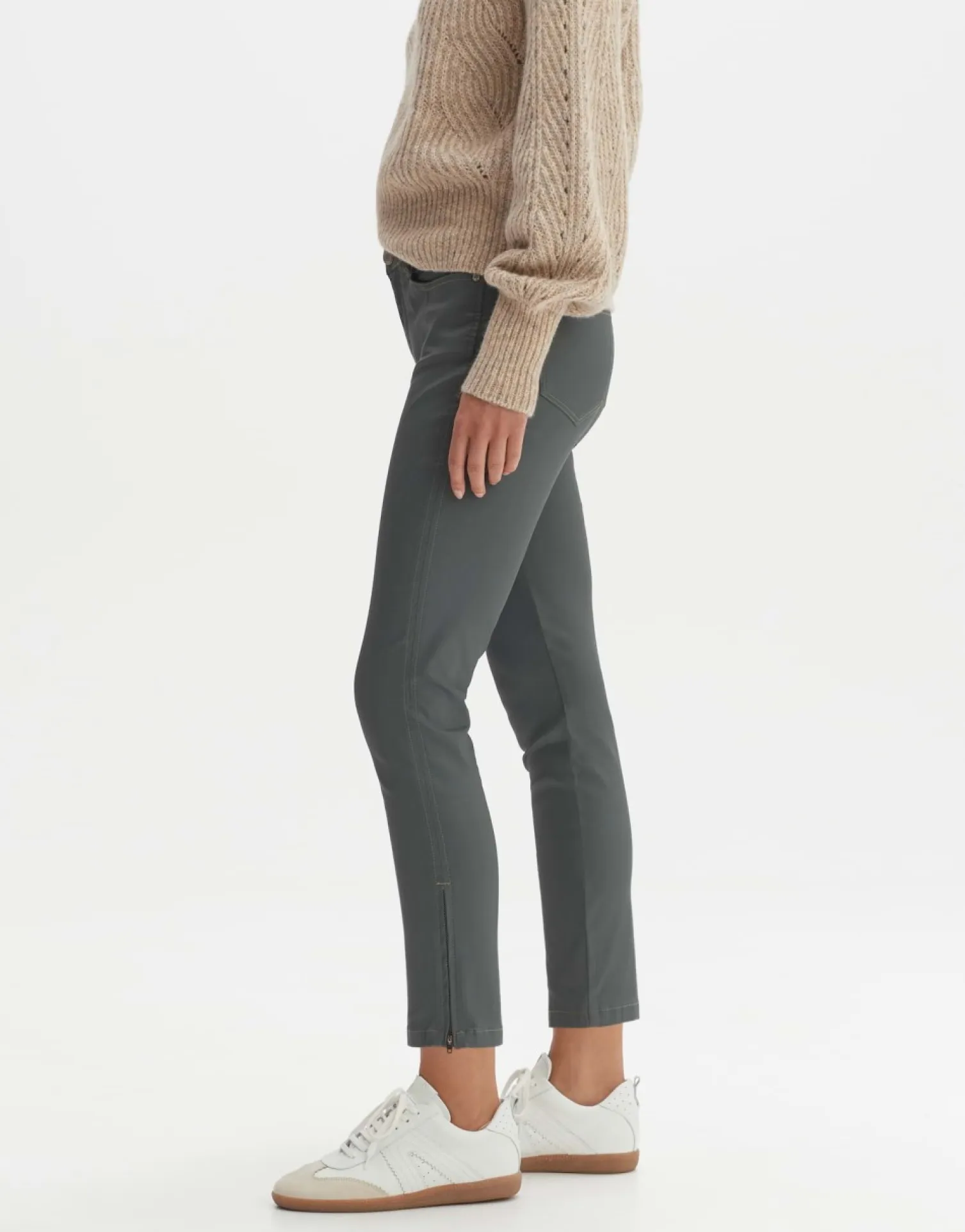 someday Fashion Broeken>Coated Jeans Emily Zip Dark Sage