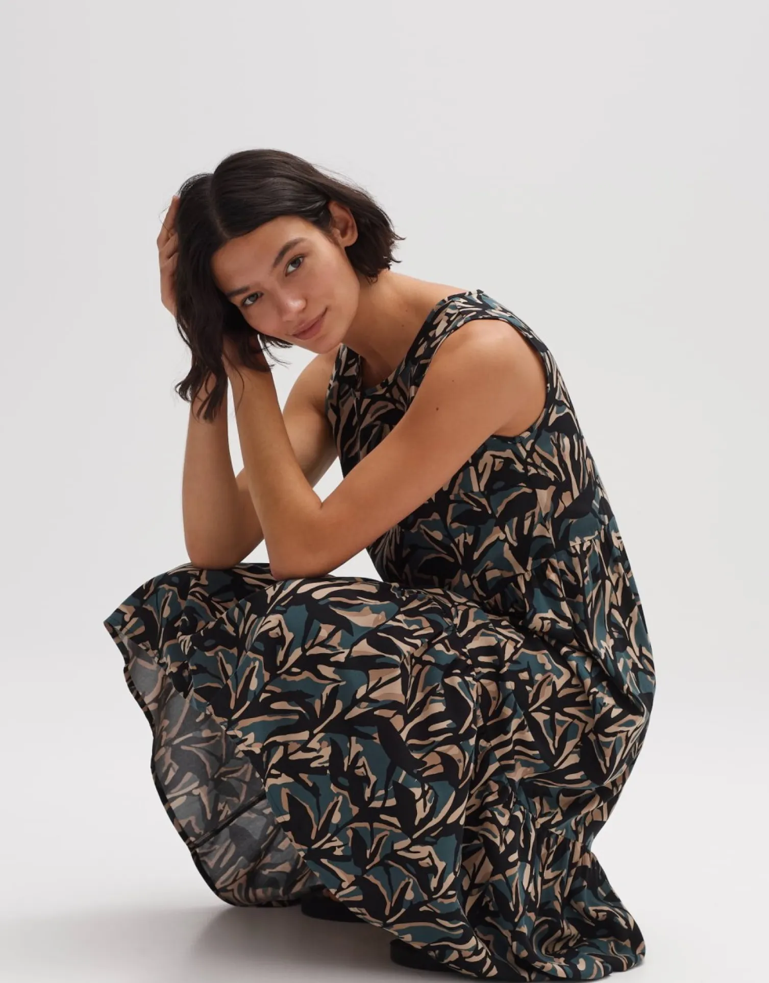 someday Fashion Jurken Rokken>Jurk Met Print Worta Shadow Deep Teal